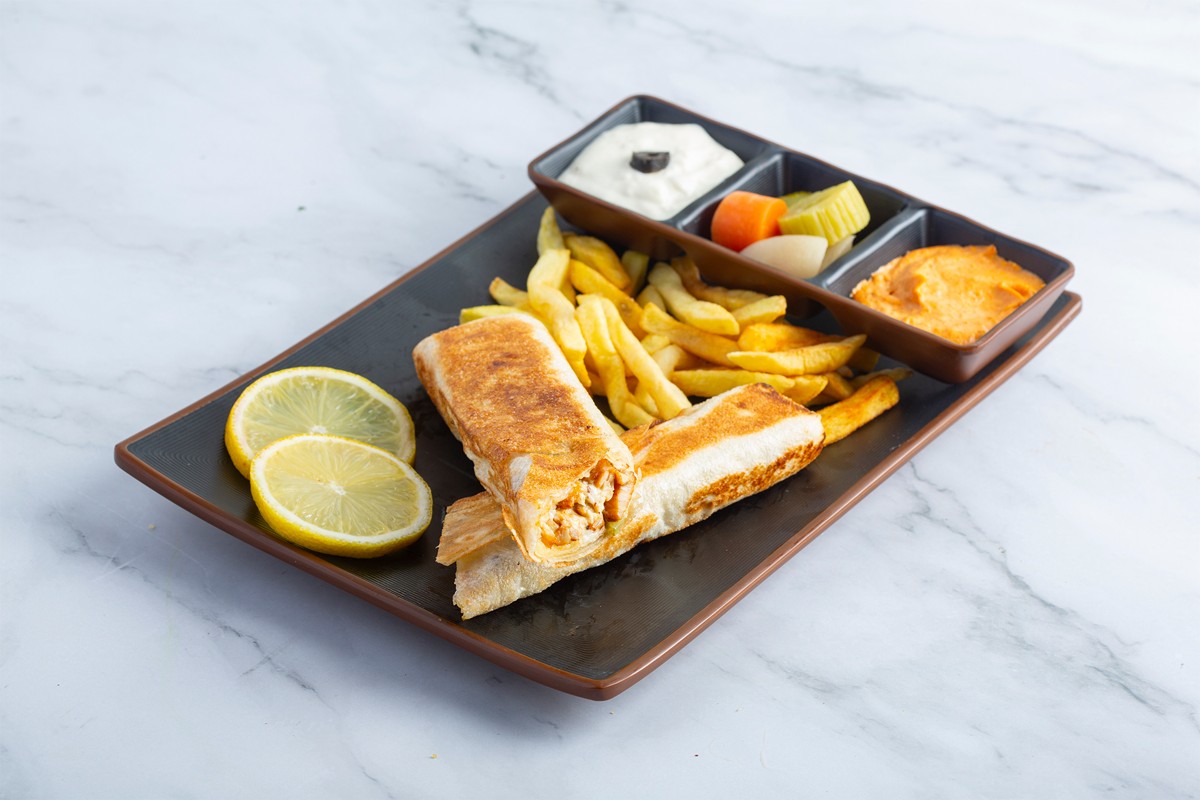 Chicken shawarma saj sandwich